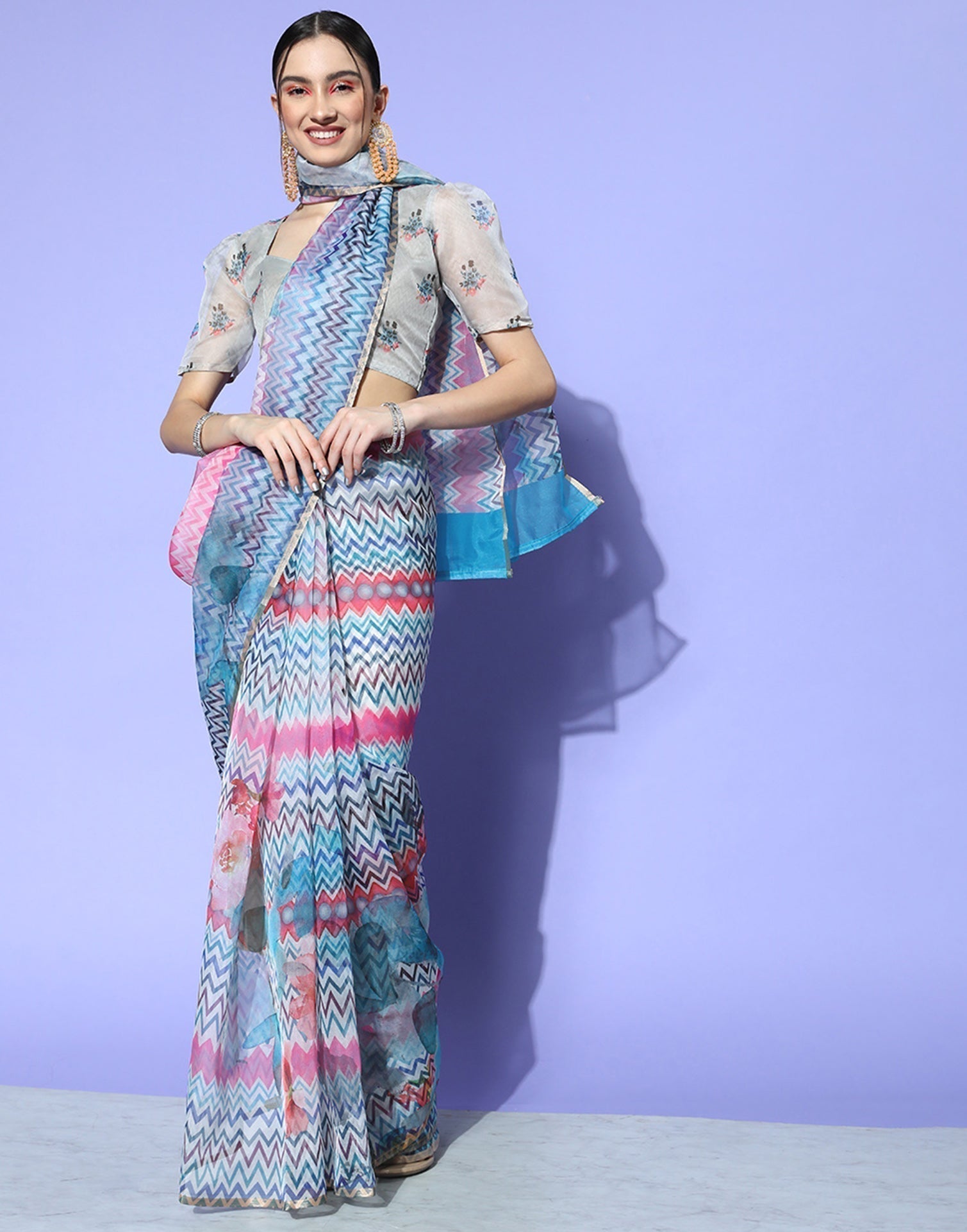 Multicoloured Organza Printed Saree | Leemboodi