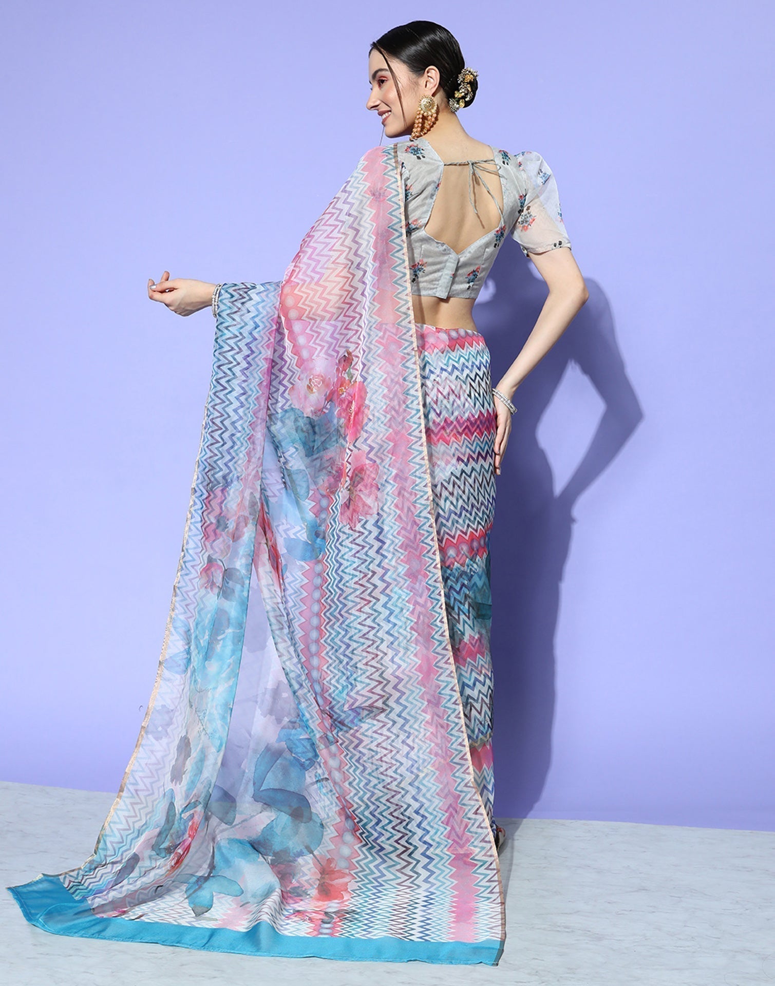 Multicoloured Organza Printed Saree | Leemboodi