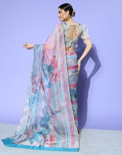 Multicoloured Organza Printed Saree | Leemboodi