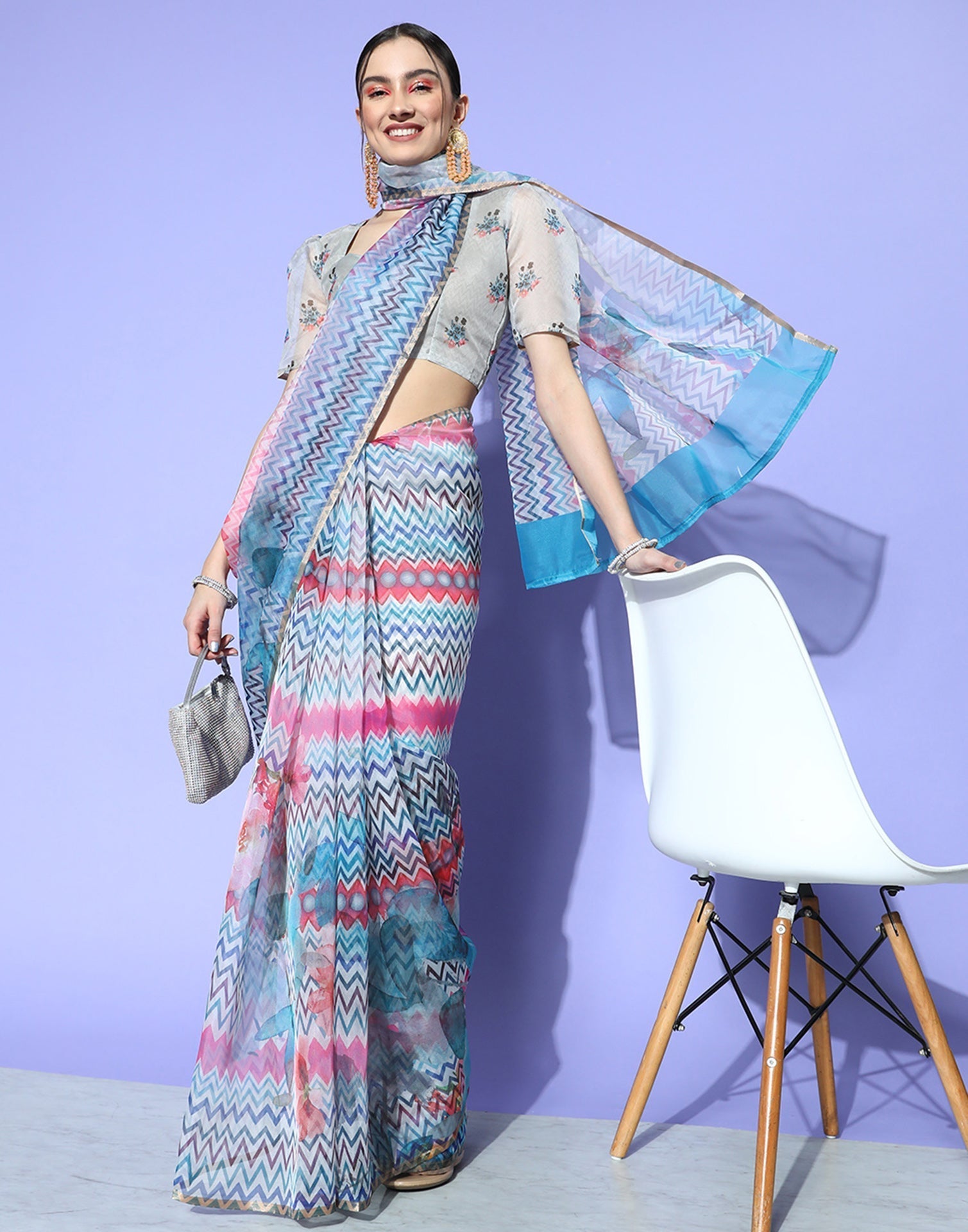 Multicoloured Organza Printed Saree | Leemboodi