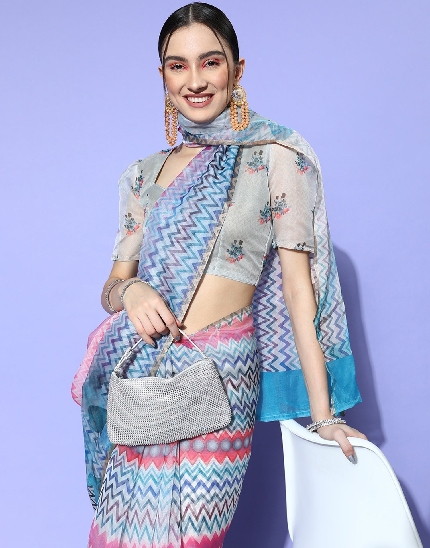 Multicoloured Organza Printed Saree | Leemboodi