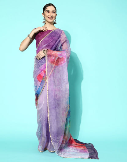 Lilac Organza Printed Saree | Leemboodi