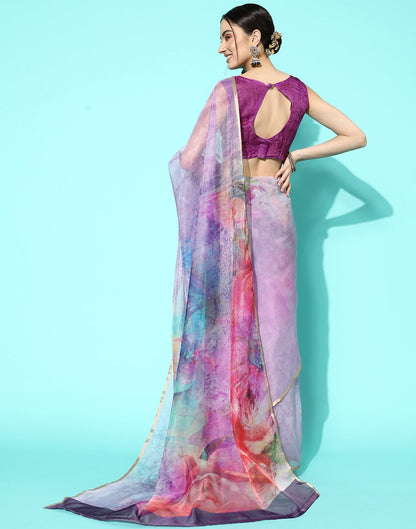 Lilac Organza Printed Saree | Leemboodi