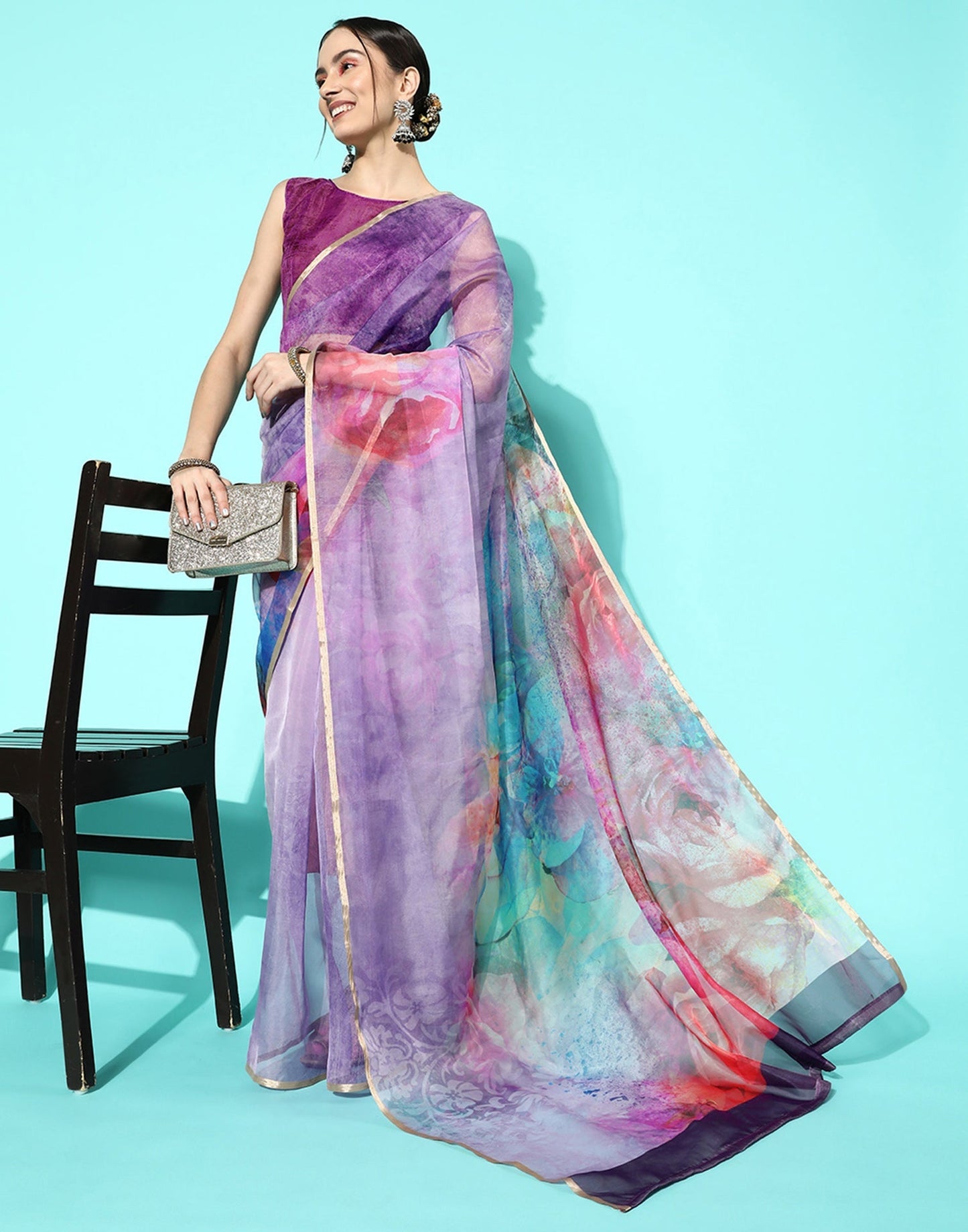 Lilac Organza Printed Saree | Leemboodi