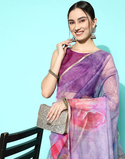 Lilac Organza Printed Saree | Leemboodi