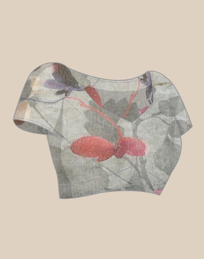 Light Pink Organza Floral Printed Saree