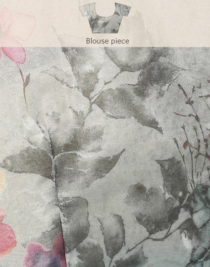 Light Pink Organza Floral Printed Saree