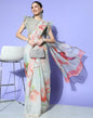 Light Grey Organza Floral Printed Saree