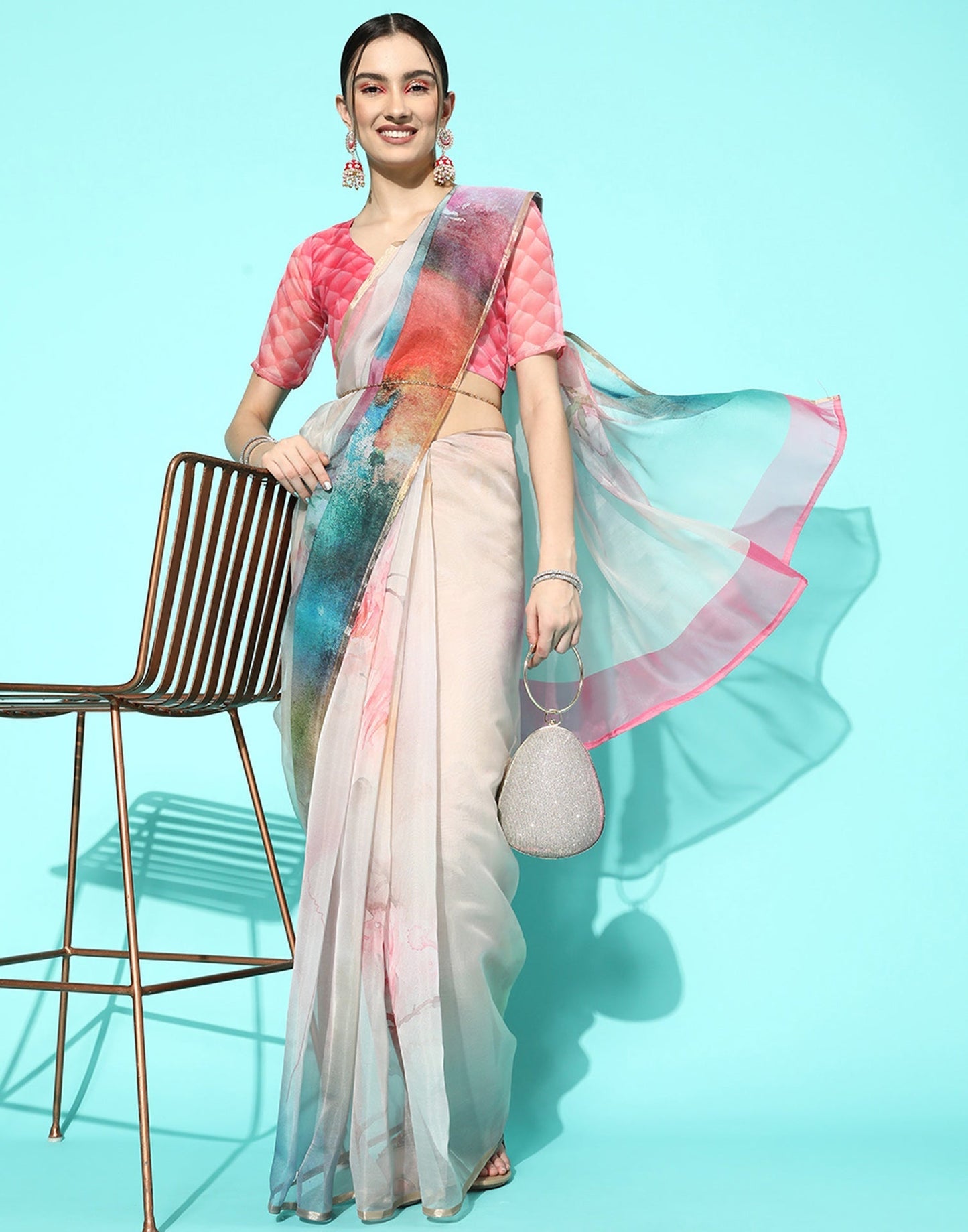 Multicoloured Organza Printed Saree | Leemboodi