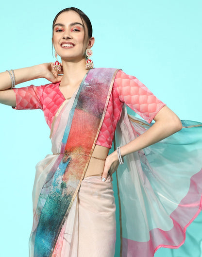 Multicoloured Organza Printed Saree | Leemboodi