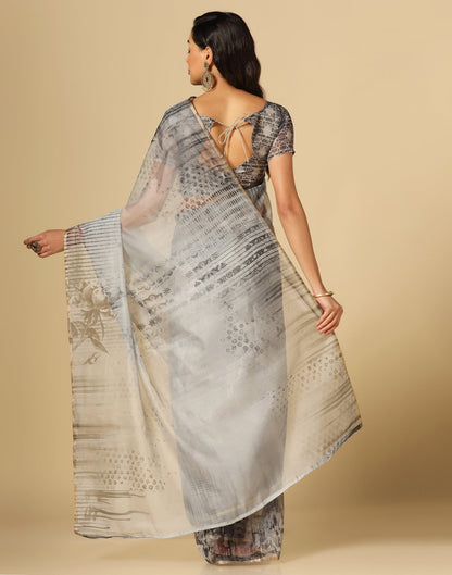 Grey Organza Printed Saree | Leemboodi