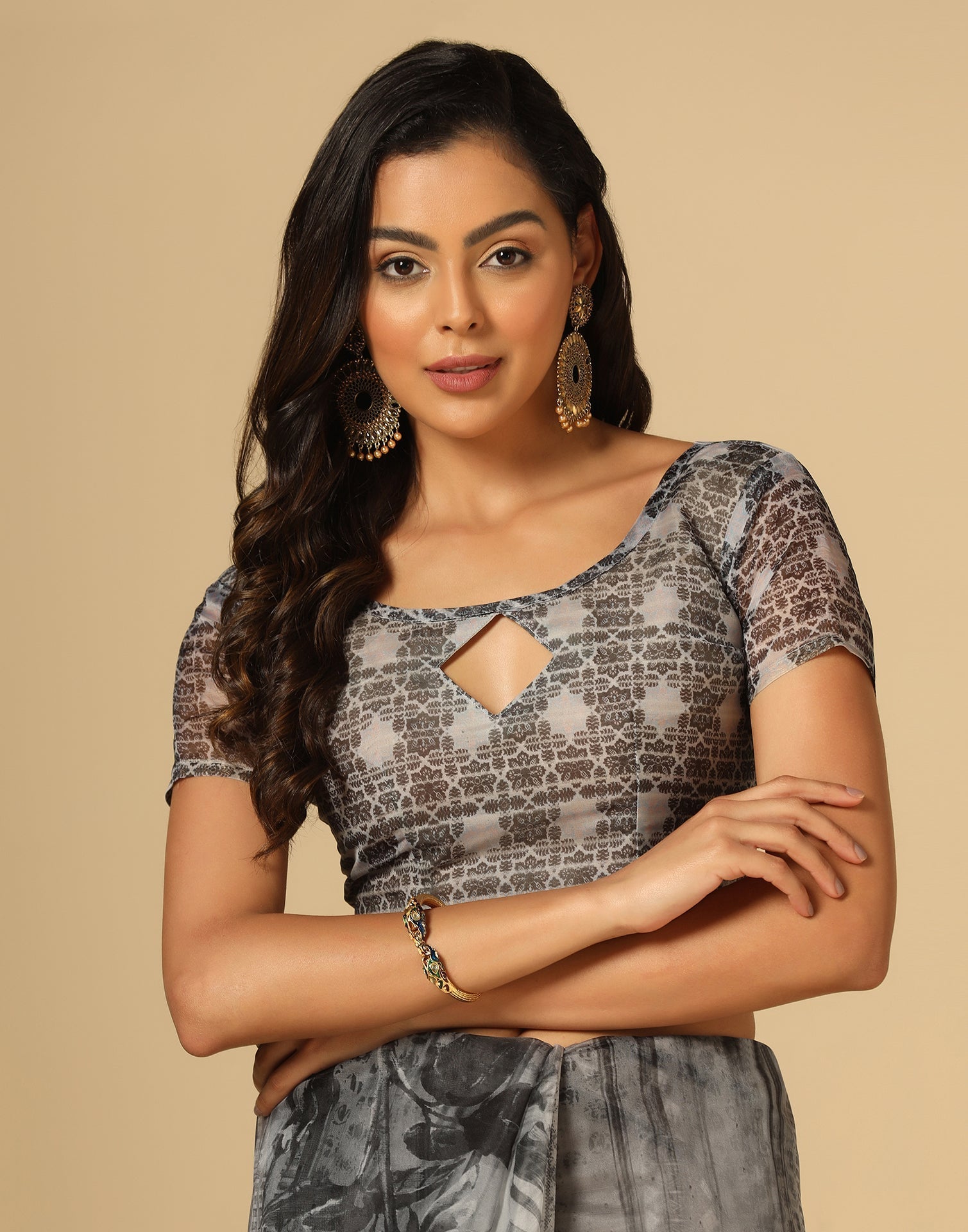 Grey Organza Printed Saree | Leemboodi