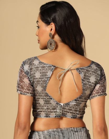 Grey Organza Printed Saree | Leemboodi
