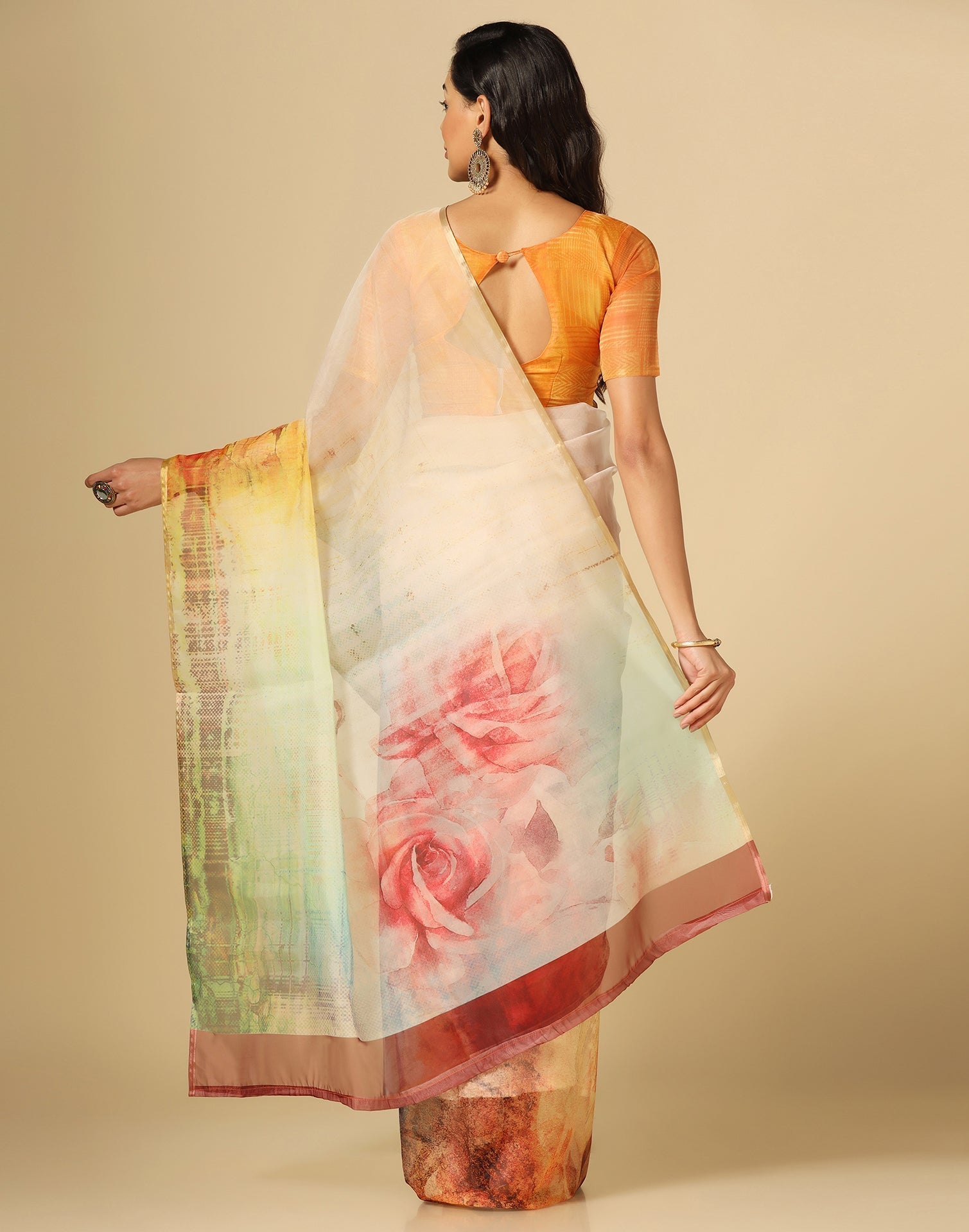 Multicoloured Organza Printed Saree | Leemboodi