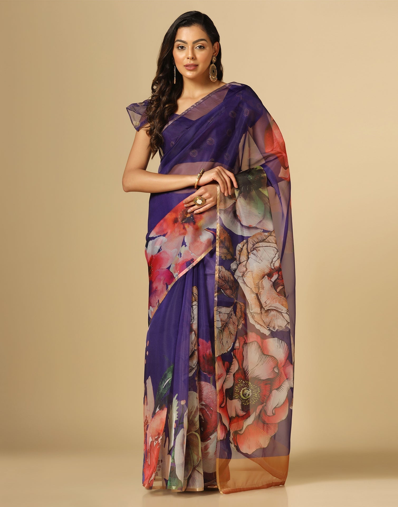 Blue Organza Printed Saree | Leemboodi