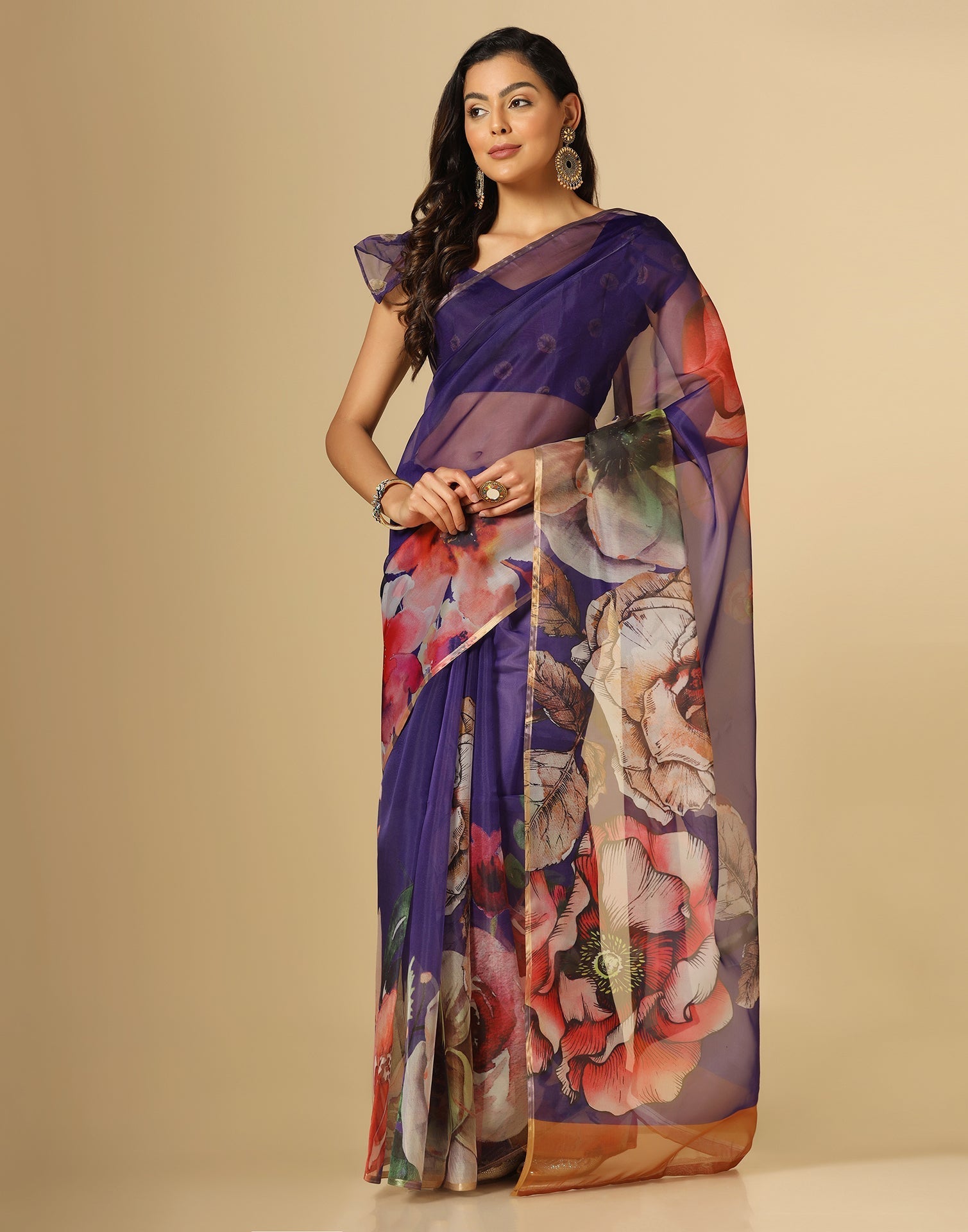 Blue Organza Printed Saree | Leemboodi