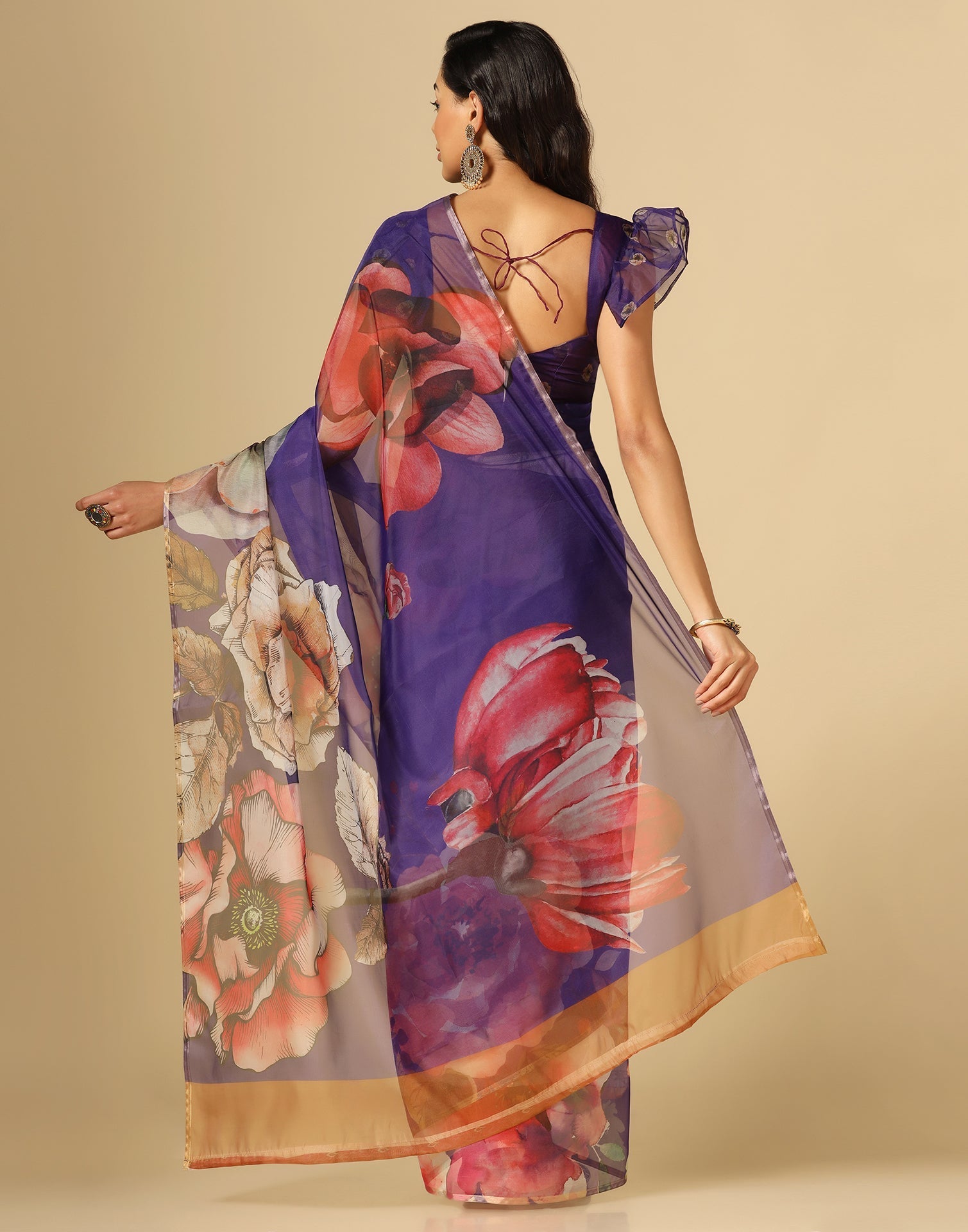 Blue Organza Printed Saree | Leemboodi