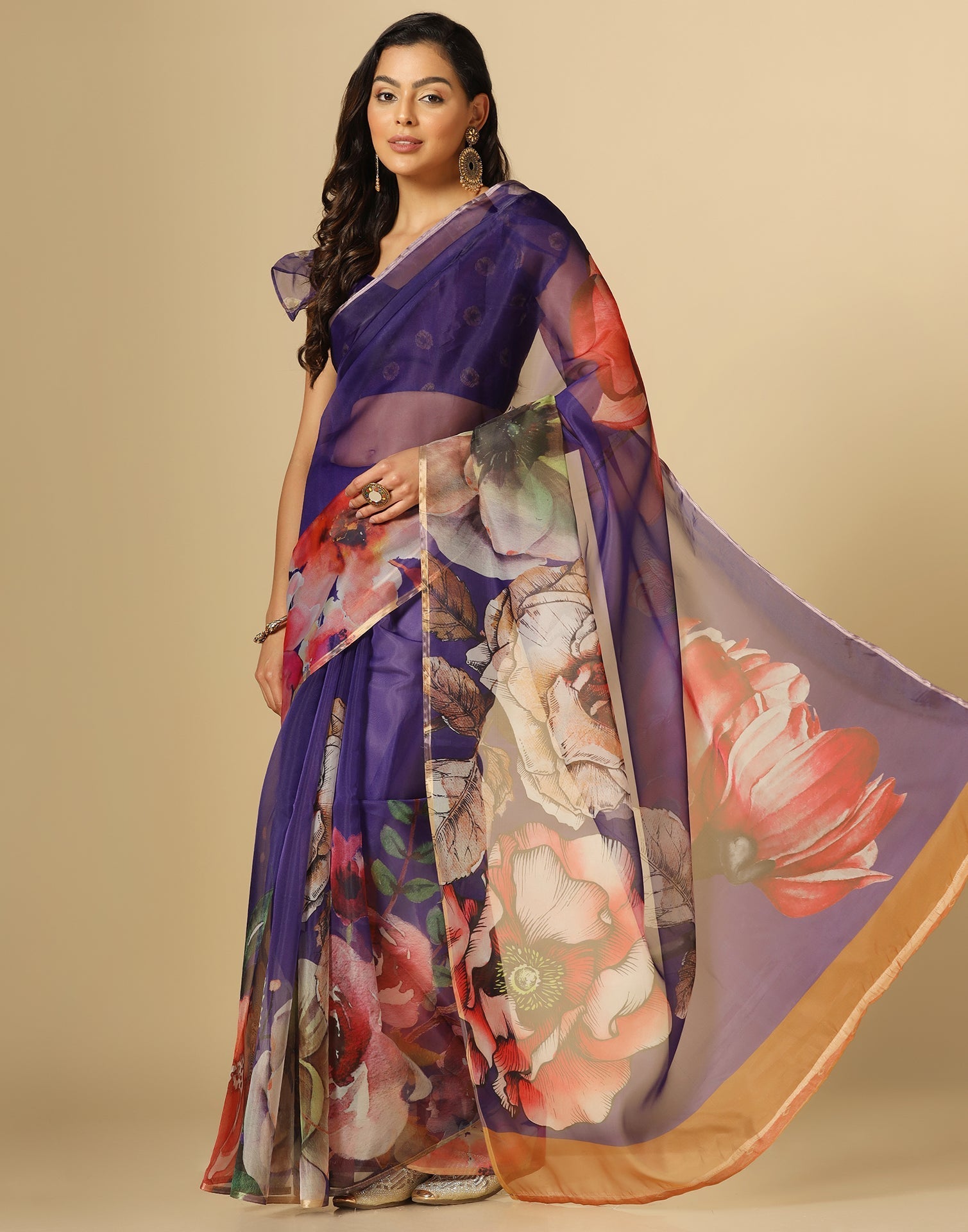 Blue Organza Printed Saree | Leemboodi