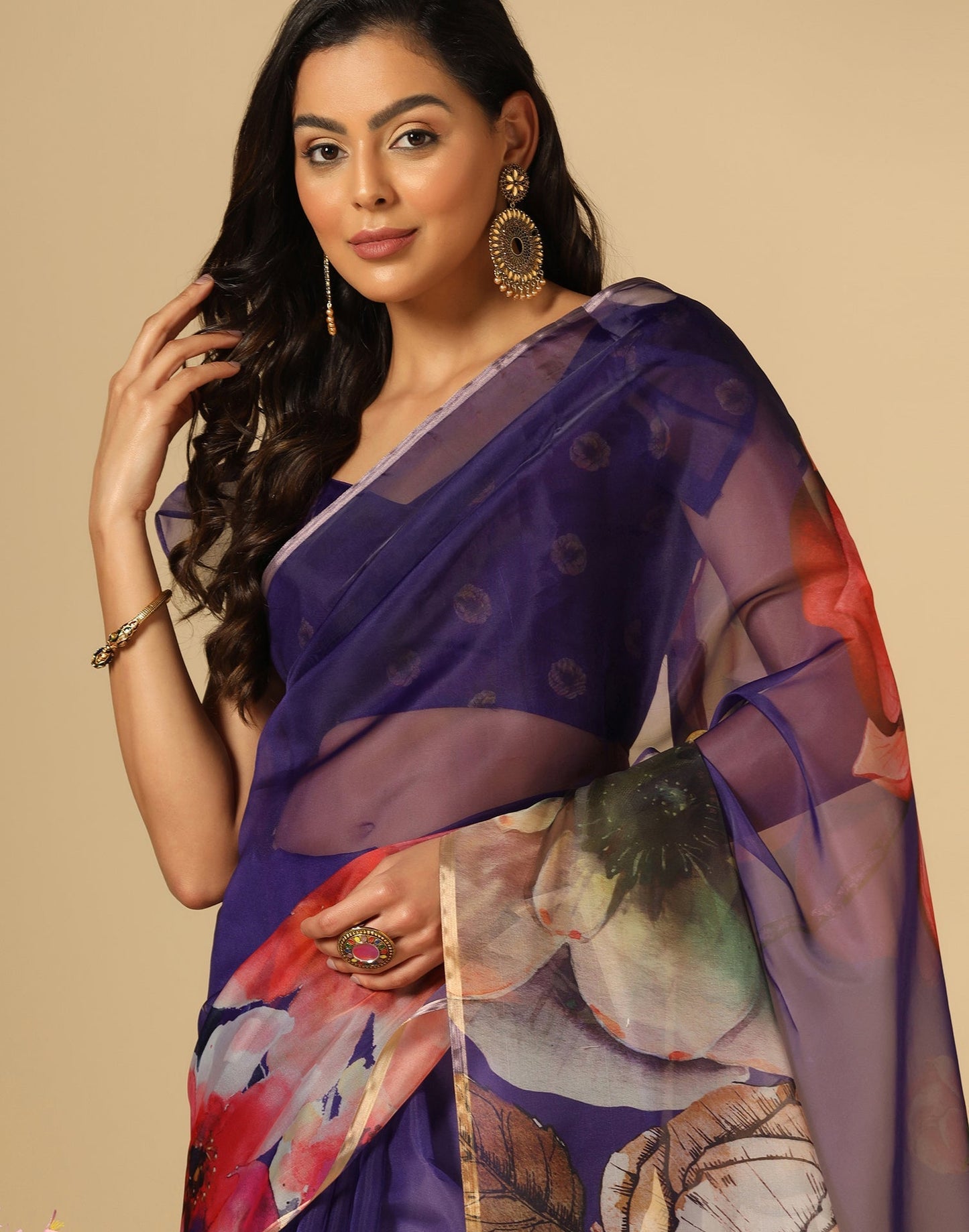 Blue Organza Printed Saree | Leemboodi