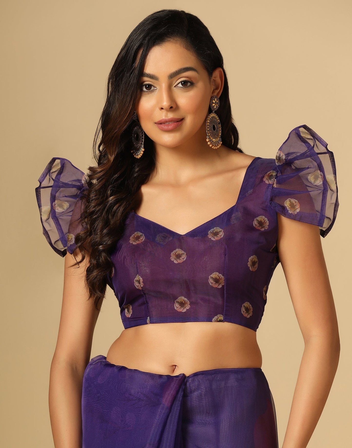 Blue Organza Printed Saree | Leemboodi