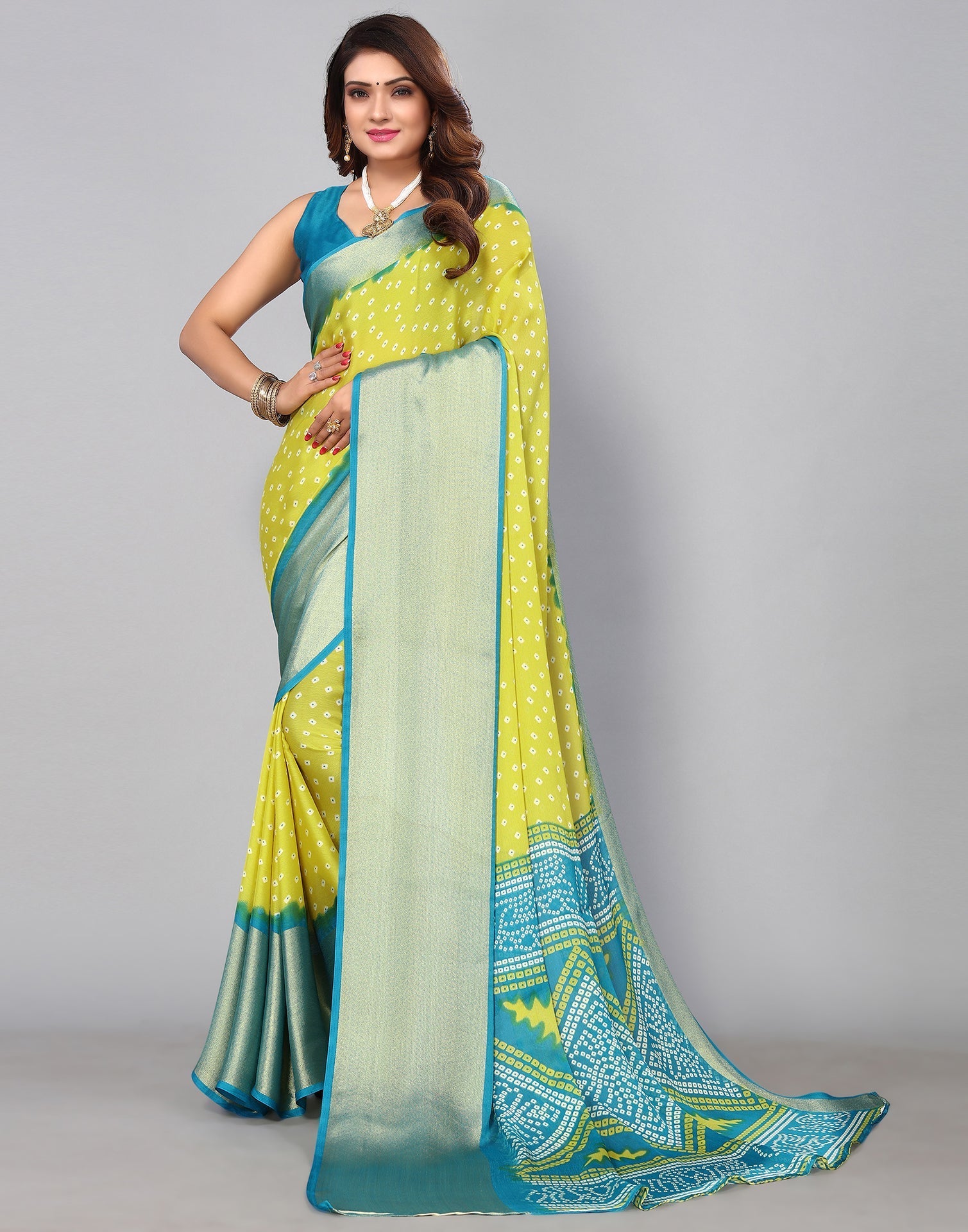 Neon Green Chiffon Saree | Leemboodi