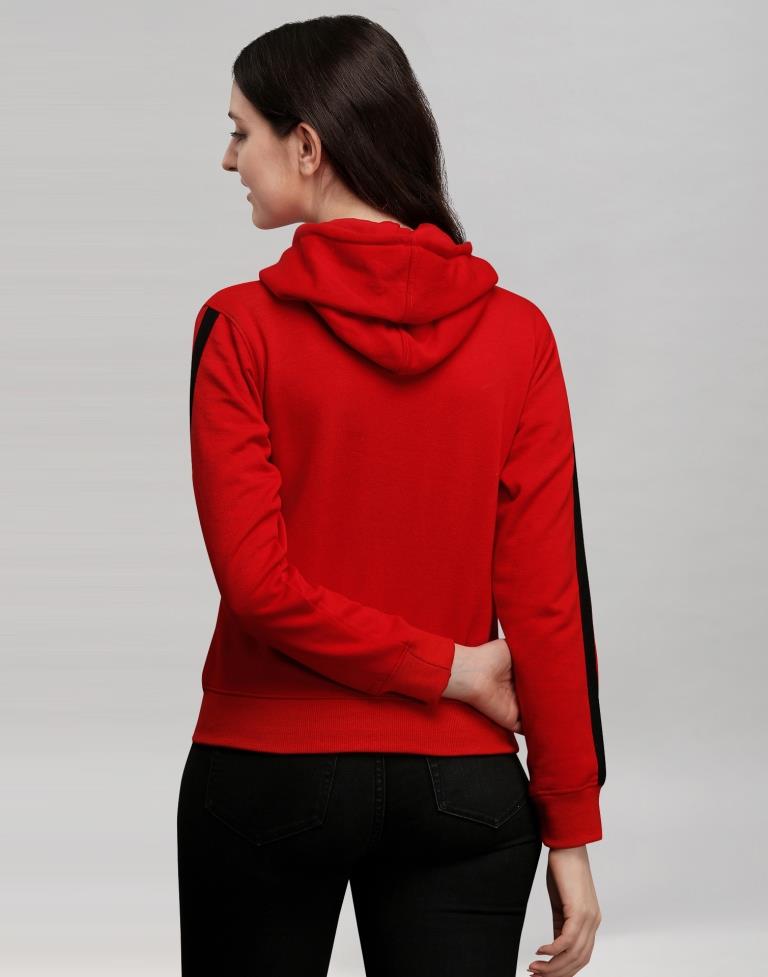 Red Coloured Cotton Fleece Blend Plain Hoodie | Sudathi