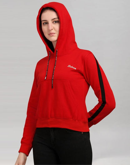 Red Coloured Cotton Fleece Blend Plain Hoodie | Sudathi