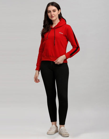 Red Coloured Cotton Fleece Blend Plain Hoodie | Sudathi