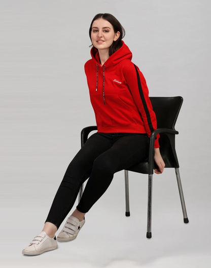 Red Coloured Cotton Fleece Blend Plain Hoodie | Sudathi