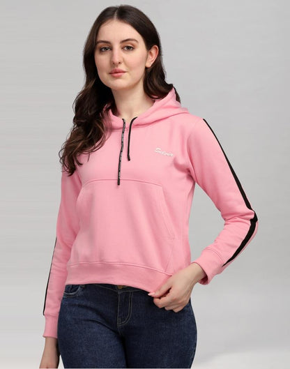 Light Pink Coloured Cotton Fleece Blend Plain Hoodie | Sudathi