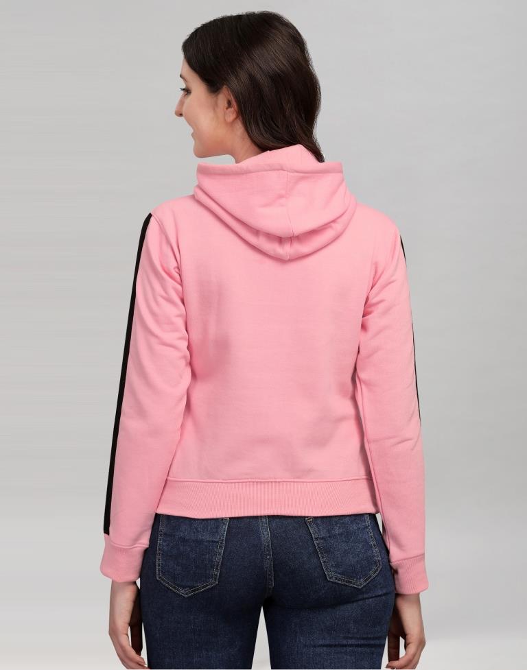 Light Pink Coloured Cotton Fleece Blend Plain Hoodie | Sudathi