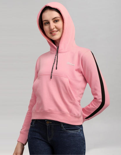 Light Pink Coloured Cotton Fleece Blend Plain Hoodie | Sudathi