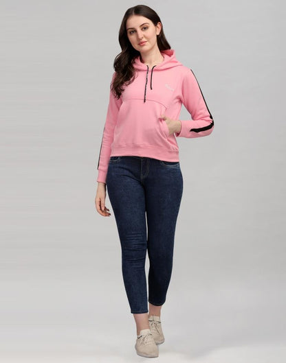 Light Pink Coloured Cotton Fleece Blend Plain Hoodie | Sudathi