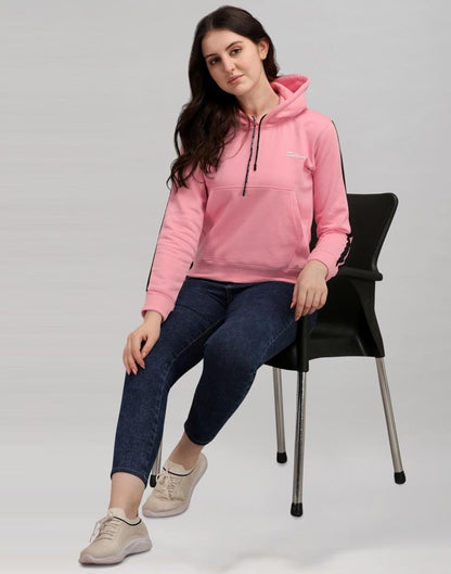 Light Pink Coloured Cotton Fleece Blend Plain Hoodie | Sudathi