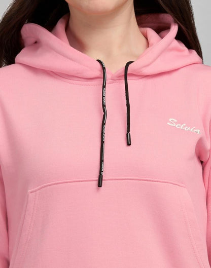 Light Pink Coloured Cotton Fleece Blend Plain Hoodie | Sudathi