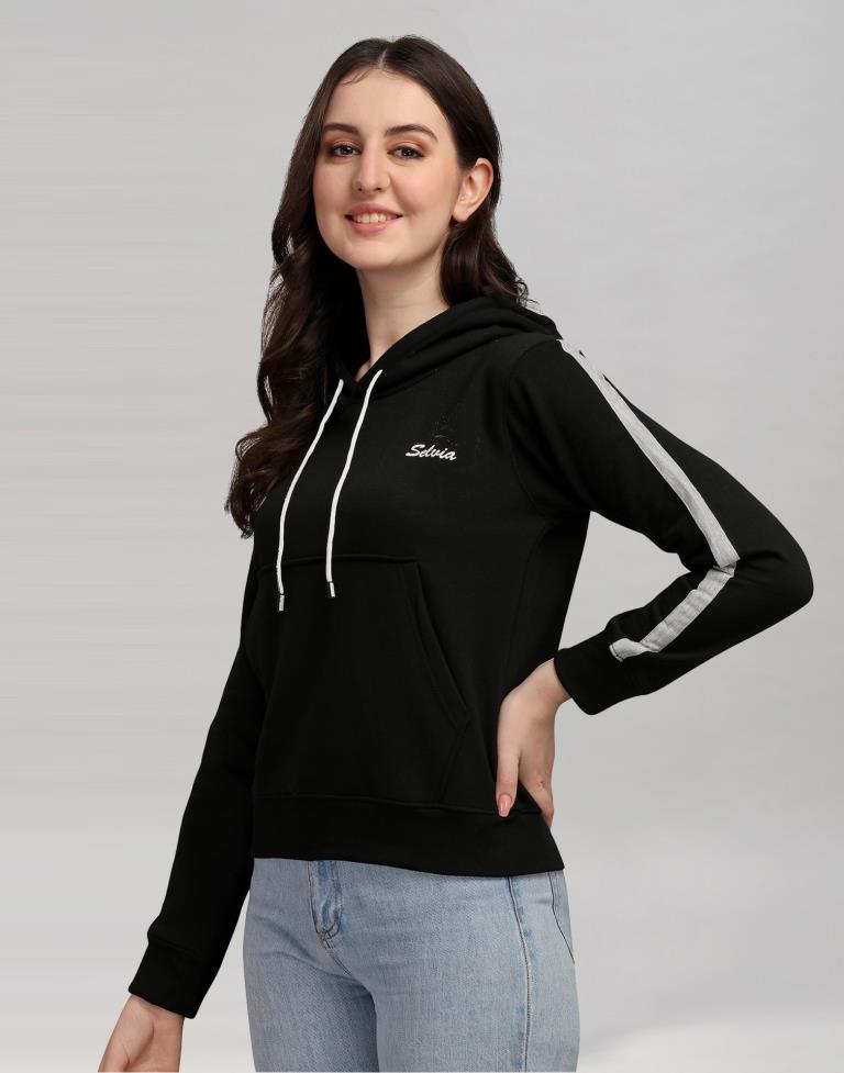 Black Coloured Cotton Fleece Blend Plain Hoodie | Sudathi