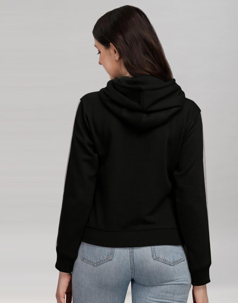 Black Coloured Cotton Fleece Blend Plain Hoodie | Sudathi