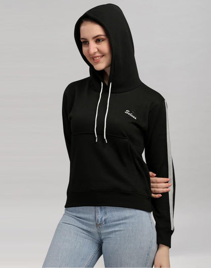 Black Coloured Cotton Fleece Blend Plain Hoodie | Sudathi