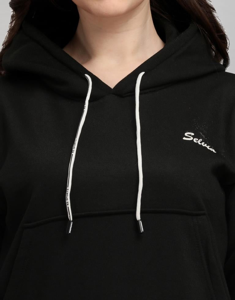 Black Coloured Cotton Fleece Blend Plain Hoodie | Sudathi