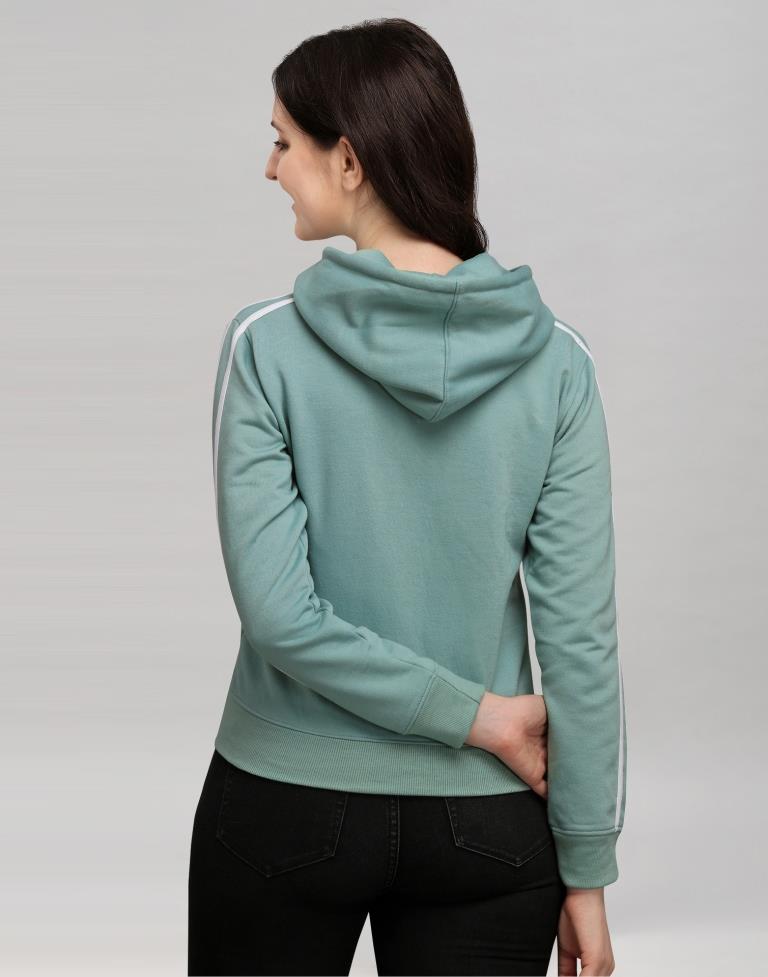 Dusty Green Coloured Cotton Fleece Blend Plain Hoodie | Sudathi