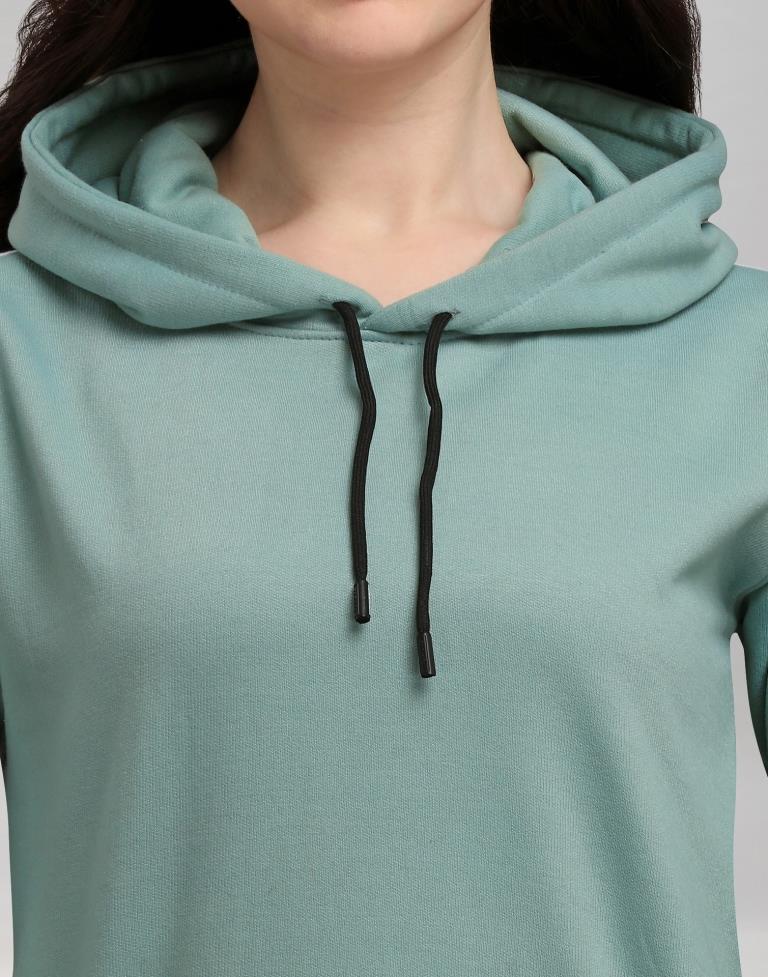 Dusty Green Coloured Cotton Fleece Blend Plain Hoodie | Sudathi