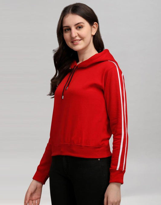 Red Coloured Cotton Fleece Blend Plain Hoodie | Sudathi