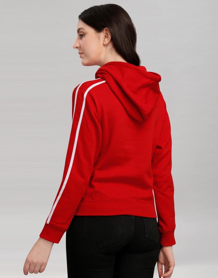 Red Coloured Cotton Fleece Blend Plain Hoodie | Sudathi