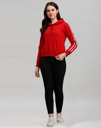 Red Coloured Cotton Fleece Blend Plain Hoodie | Sudathi