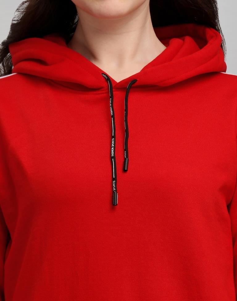 Red Coloured Cotton Fleece Blend Plain Hoodie | Sudathi