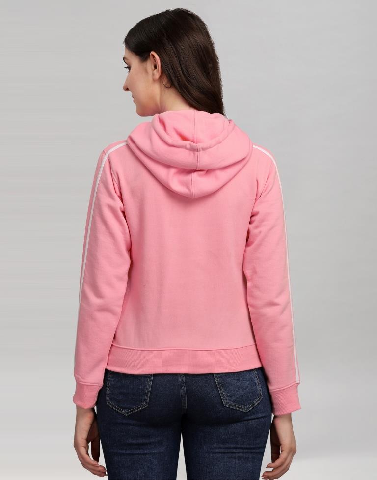 Light Pink Coloured Cotton Fleece Blend Plain Hoodie | Sudathi