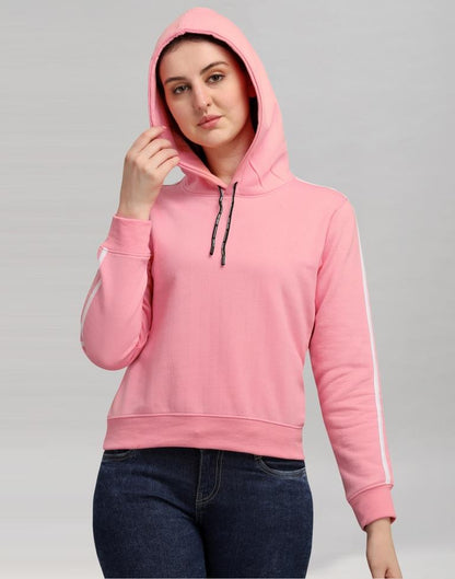 Light Pink Coloured Cotton Fleece Blend Plain Hoodie | Sudathi