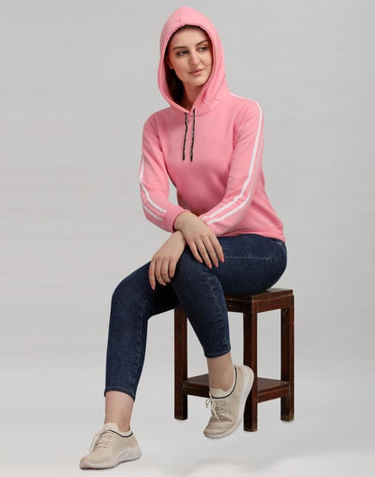 Light Pink Coloured Cotton Fleece Blend Plain Hoodie | Sudathi