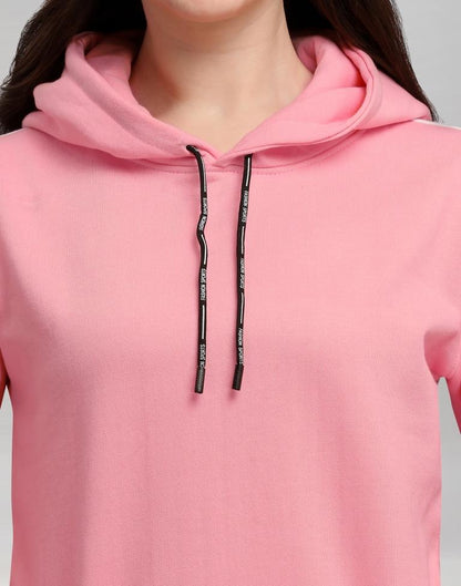 Light Pink Coloured Cotton Fleece Blend Plain Hoodie | Sudathi