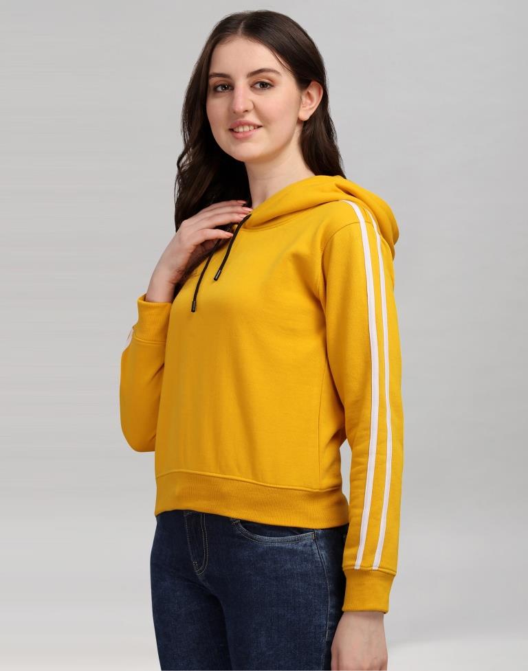 Turmeric Yellow Coloured Cotton Fleece Blend Plain Hoodie | Sudathi